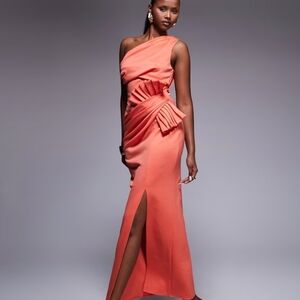  One shoulder dress in Coral in scuba-style fabric